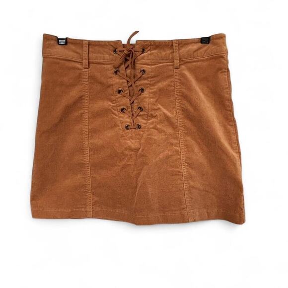 y2k 2000's vtg.‎ forever 21 tan lace up mini velvet skirt small- medium - Picture 4 of 7